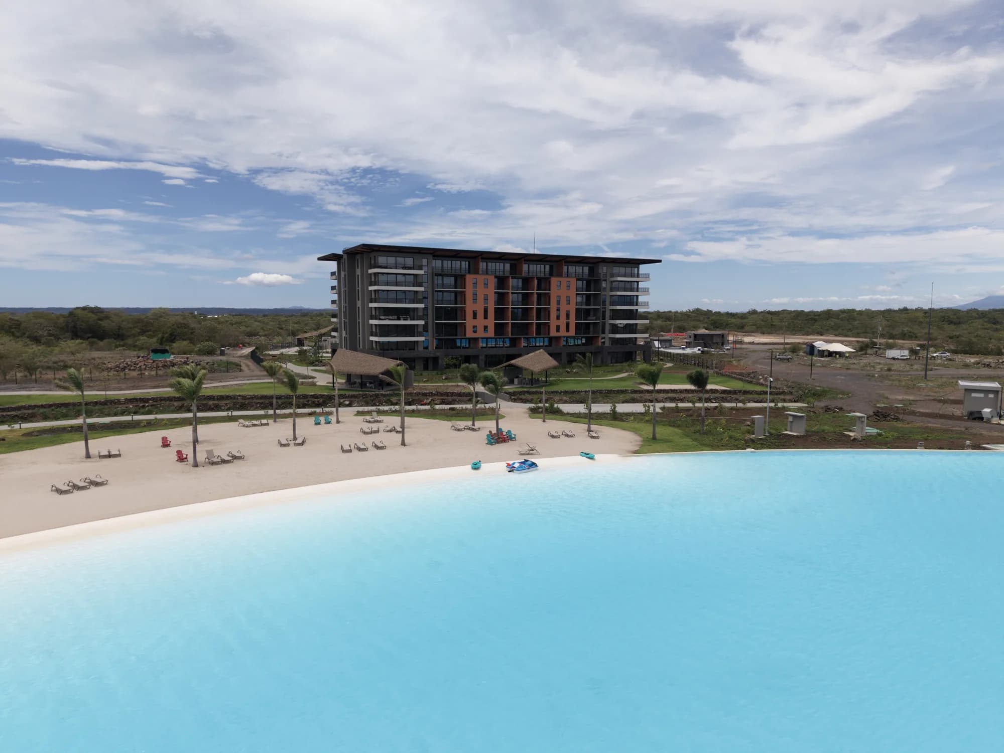 Amenities beside a crystal lagoon